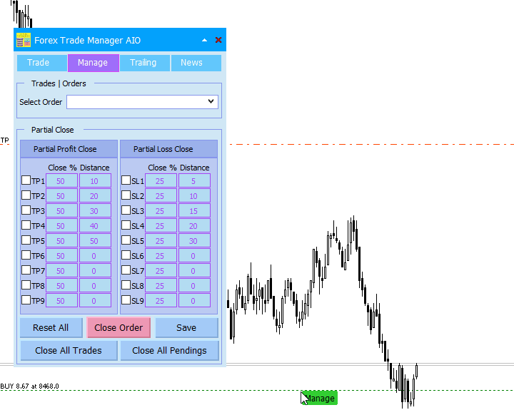 Trade Manager EA MT5 - MT5 Utility Screenshot